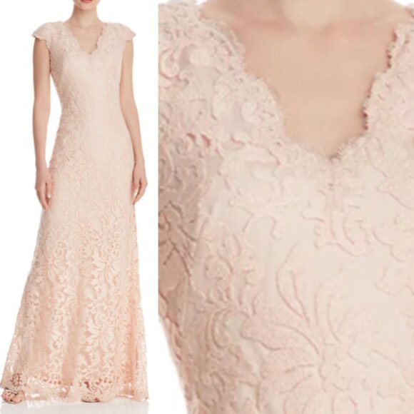 NWT Tadashi Shoji Cap Sleeve Embroidered Lace Gown Dress Primrose Size 0 - Picture 1 of 2